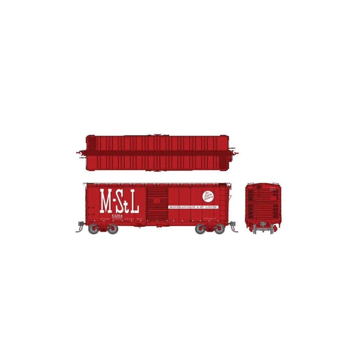 1937 AAR 40′ Boxcar w/Round Corner 6-Pack - Ready to Run -- Minneapolis & St Louis Set 1 (red, white, Peoria Gateway Logo), HO