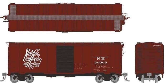 1937 AAR 40′ Boxcar w/Round Corner 6-Pack - Ready to Run -- New Haven Set 1 (Boxcar Red, black, Script Logo), HO, Rapido Train