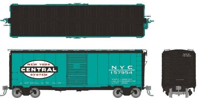 1937 AAR 40′ Boxcar w/Round Corner 6-Pack - Ready to Run -- New York Central Set 1 (Jade Green, black, white, Large Logo), HO,