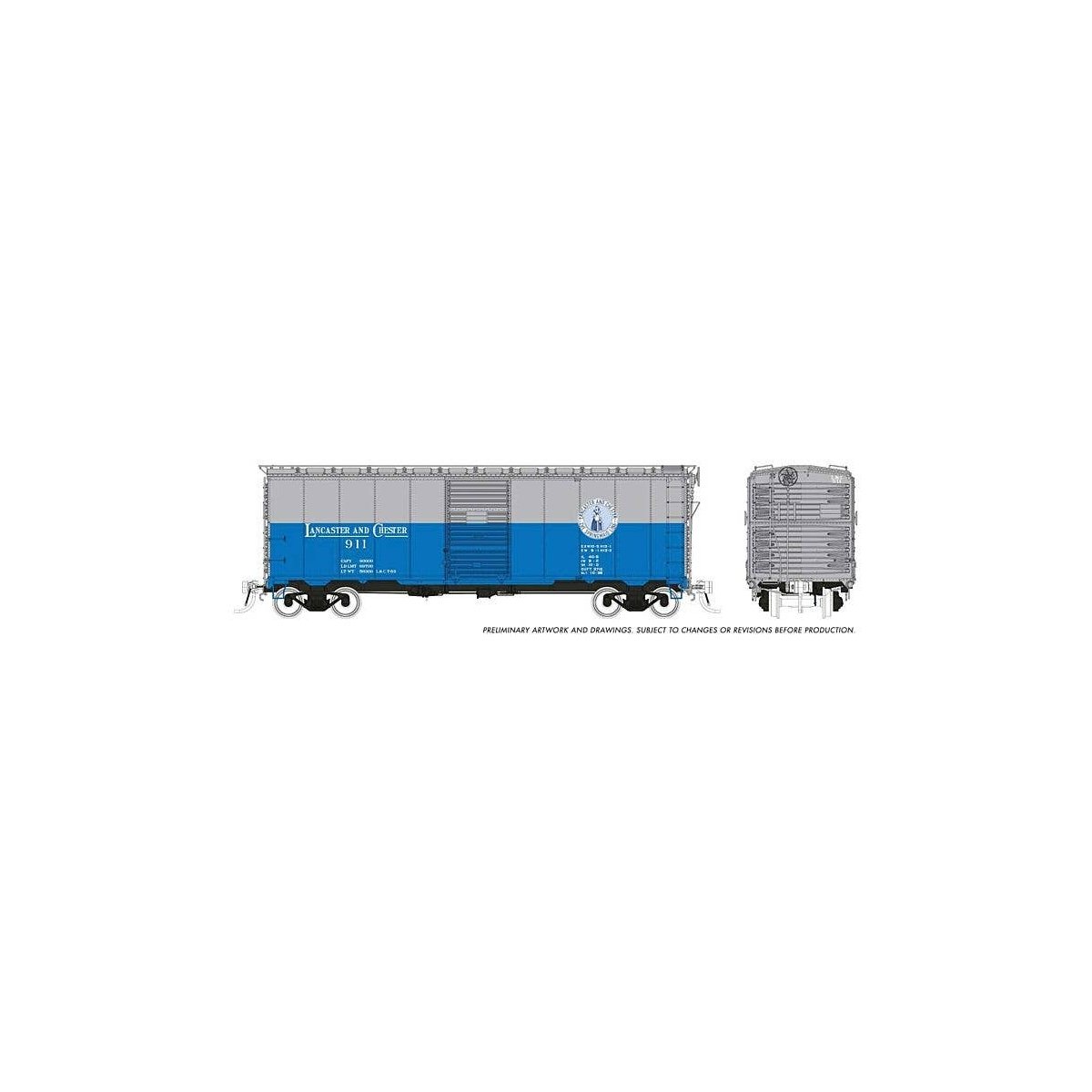 1937 AAR 40′ Boxcar w/Square Corner 6-Pack - Ready to Run -- Lancaster & Chester (blue, gray), HO, Rapido Trains Inc 180006