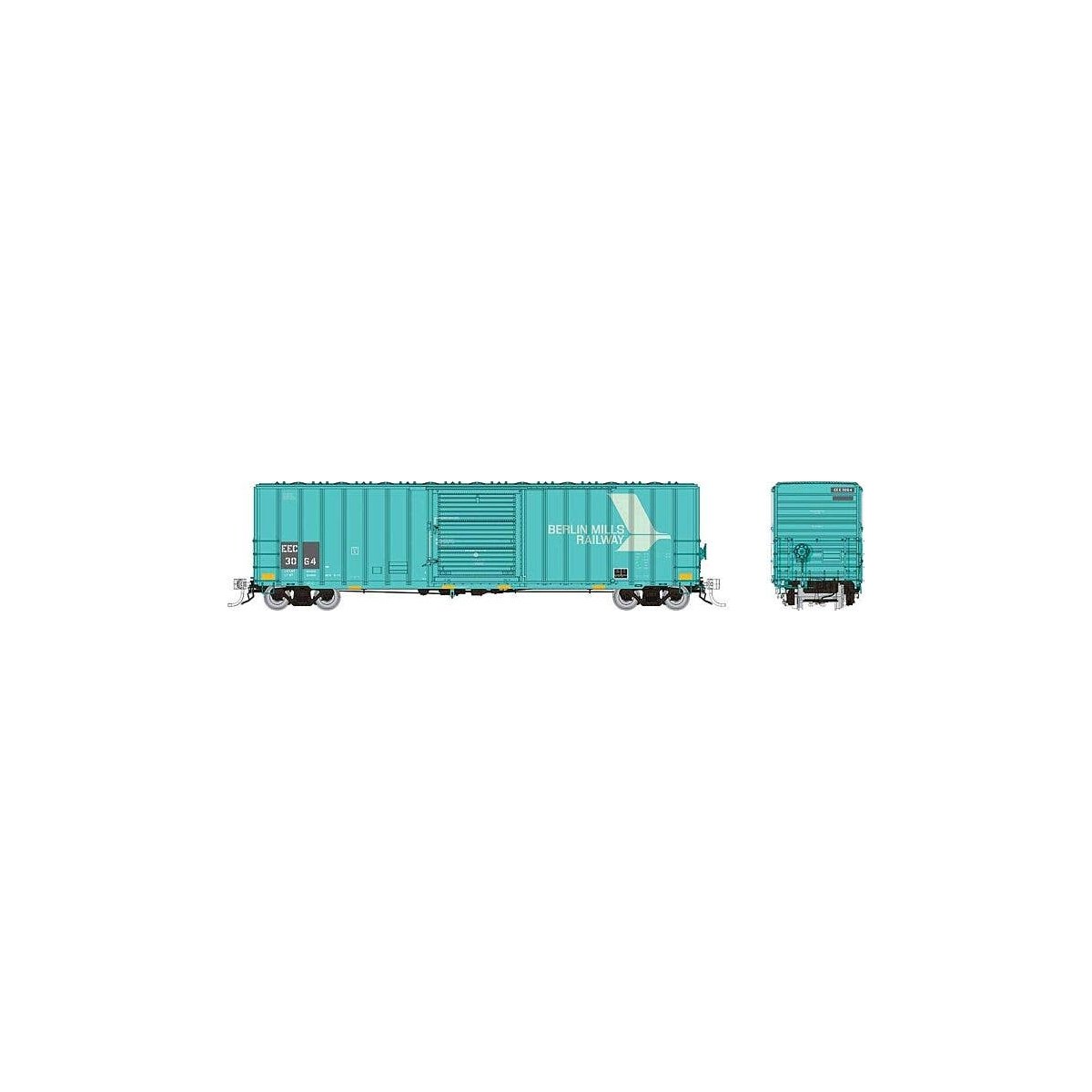 Pacific Car & Foundry 5241 Cubic Foot 50′ Boxcar 3-Pack - Ready to Run -- East Erie Commercial EEC Set 1 (Patched, teal, gray,