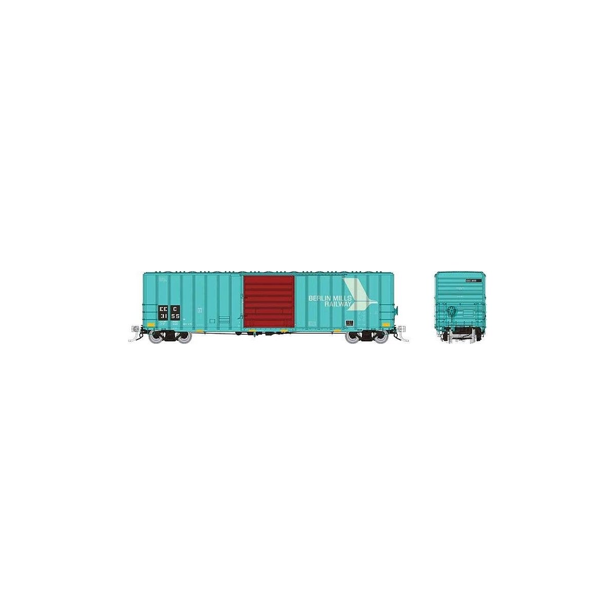 Pacific Car & Foundry 5241 Cubic Foot 50′ Boxcar 3-Pack - Ready to Run -- East Erie Commercial EEC Set 2 (Patched, teal, Boxca