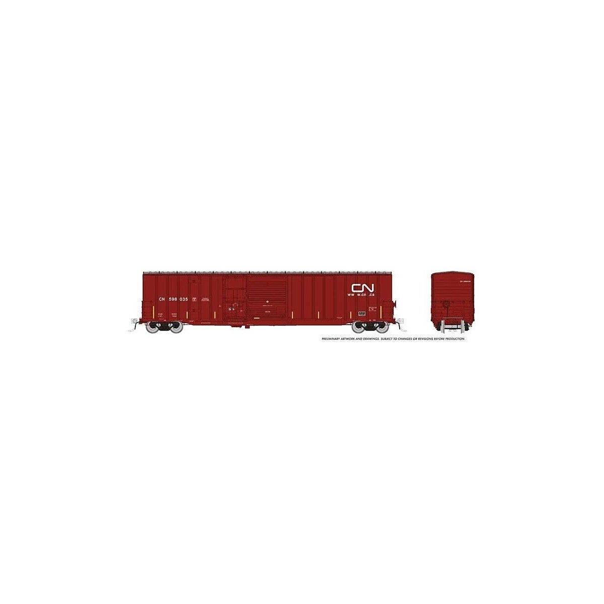 Trenton Works 6348 Boxcar - 3-Pack - Ready to Run -- Canadian National Set 1 (Boxcar Red, Website Logo, yellow Conspicuity Marks