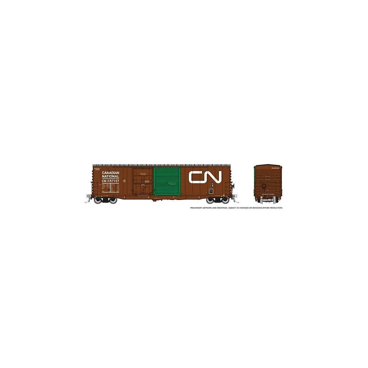 NSC 5304 Plug & Sliding Door Boxcar 6-Pack - Ready to Run -- Canadian National Set 1 (As-Delivered, Boxcar Red, green door, Nood