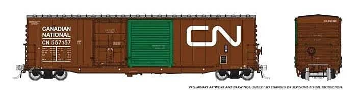 NSC 5304 Plug & Sliding Door Boxcar 6-Pack - Ready to Run -- Canadian National Set 1 (As-Delivered, Boxcar Red, green door, Nood