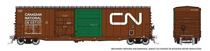 NSC 5304 Plug & Sliding Door Boxcar 6-Pack - Ready to Run -- Canadian National Set 2 (As-Delivered, Boxcar Red, green door, Nood