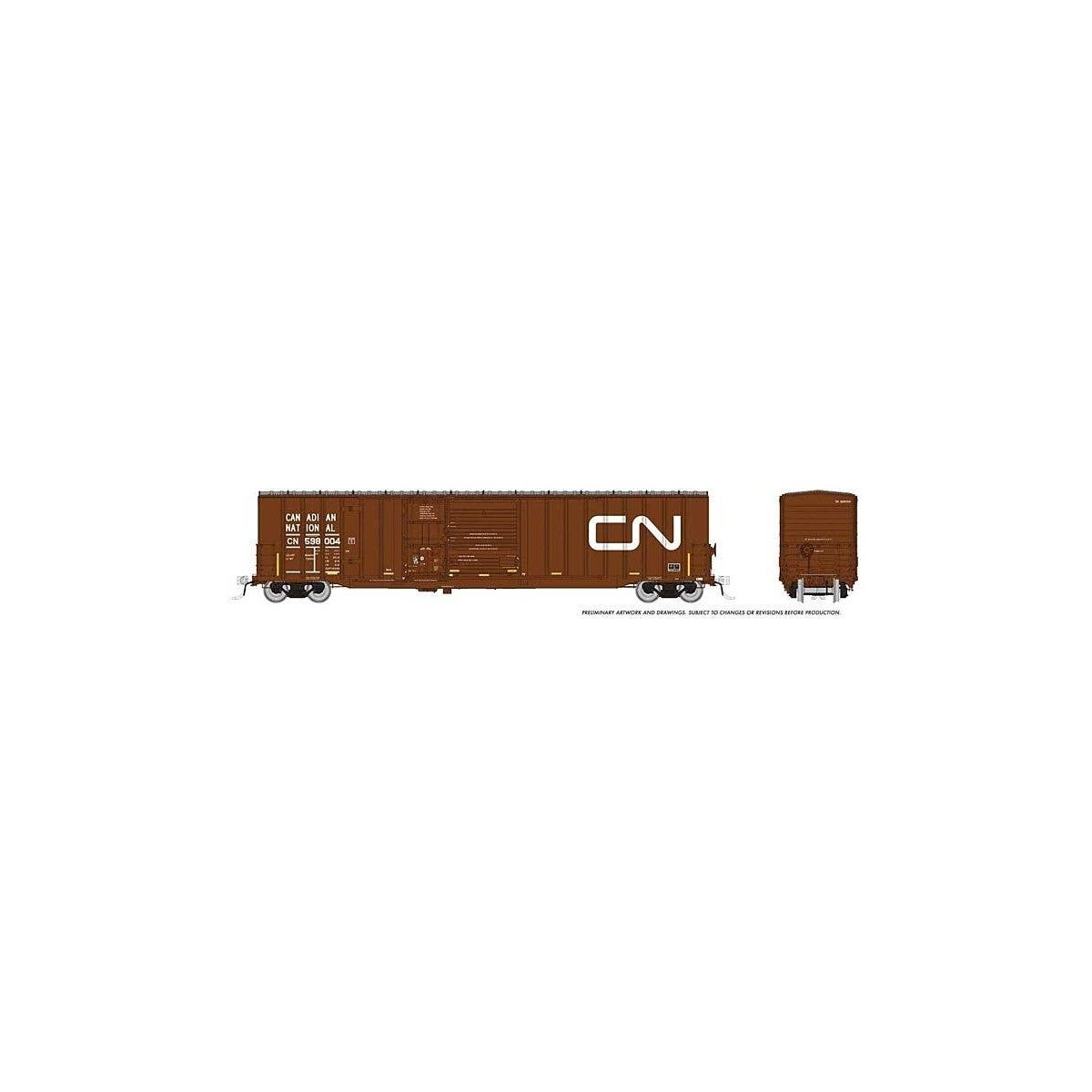 Trenton Works 6348 Boxcar - 6-Pack - Ready to Run -- Canadian National Set 1 (Boxcar Red, Noodle Logo, yellow Conspicuity Marks)