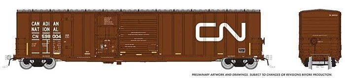 Trenton Works 6348 Boxcar - 6-Pack - Ready to Run -- Canadian National Set 1 (Boxcar Red, Noodle Logo, yellow Conspicuity Marks)