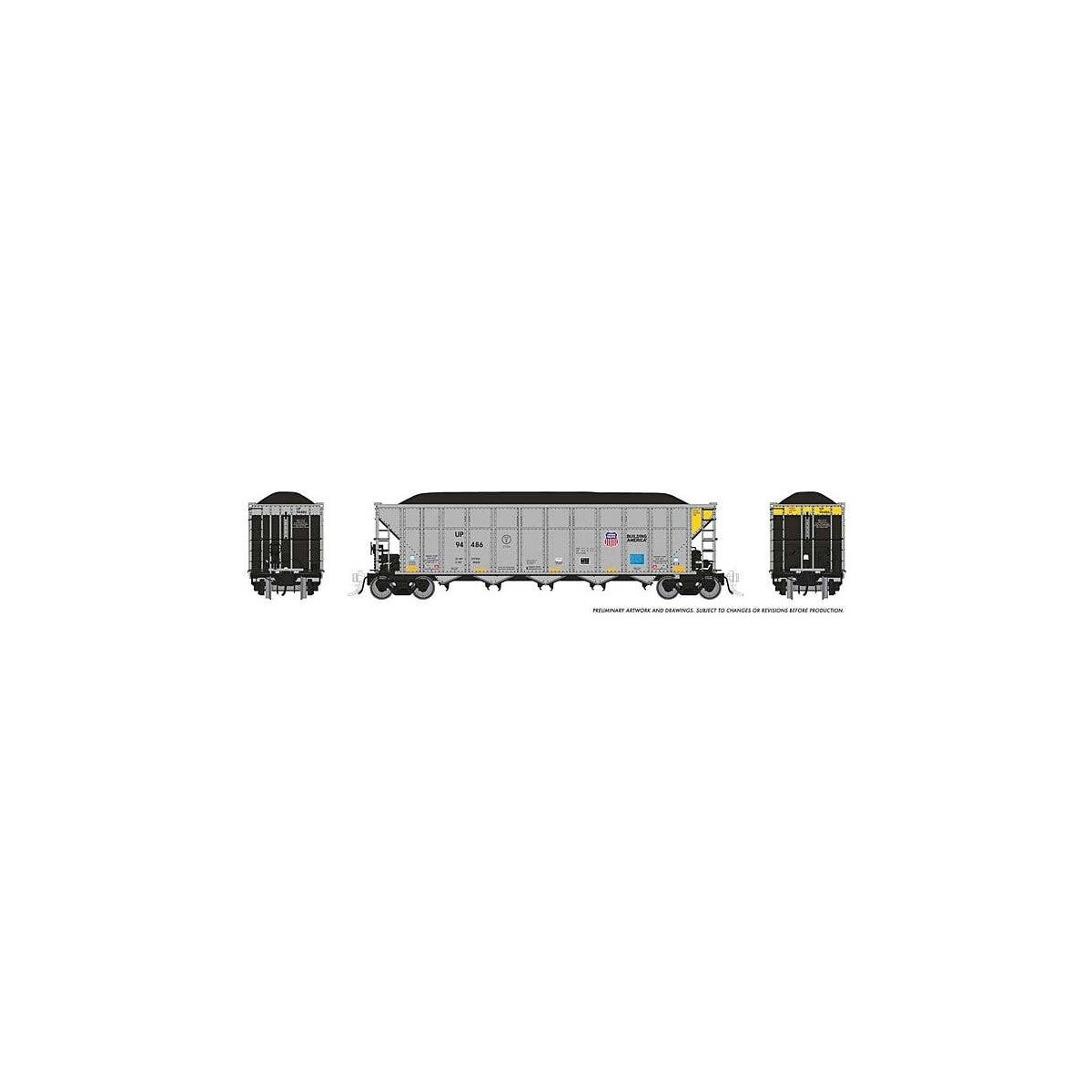 AutoFlood III Rapid Discharge Coal Hopper w/Load - Ready to Run -- Union Pacific (silver, ye, HO, Rapido Trains Inc 169063A
