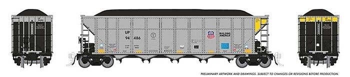 AutoFlood III Rapid Discharge Coal Hopper w/Load - Ready to Run -- Union Pacific (silver, ye, HO, Rapido Trains Inc 169063A