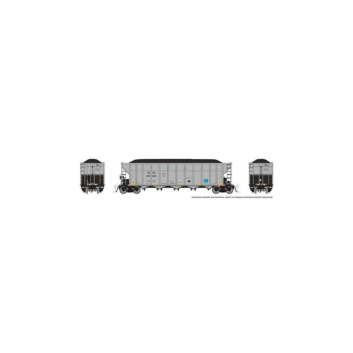AutoFlood III Rapid Discharge Coal Hopper w/Load - Ready to Run -- Luminant TXUX (silver, bl, HO, Rapido Trains Inc 169060A