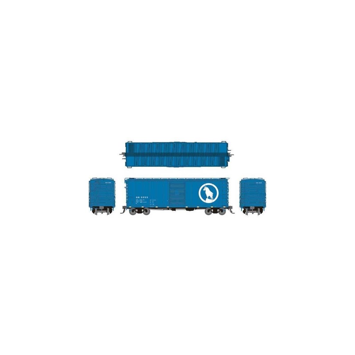 GN 40′ 12-Panel Boxcar w/Late Improved Dreadnaught Ends 6-Pack - Ready to Run -- Great Northern (Big Sky Blue, white, Large Ro