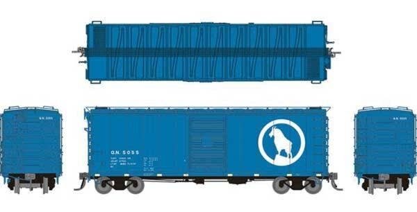 GN 40′ 12-Panel Boxcar w/Late Improved Dreadnaught Ends 6-Pack - Ready to Run -- Great Northern (Big Sky Blue, white, Large Ro
