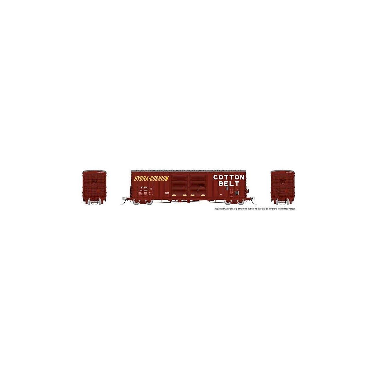 Pacific Car & Foundry B-70-69/71/75 Boxcar 6-Pack - Ready to Run -- Cotton Belt SSW Set 1 (Boxcar Red, white, yellow), HO, Rapid