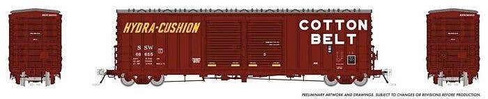 Pacific Car & Foundry B-70-69/71/75 Boxcar 6-Pack - Ready to Run -- Cotton Belt SSW Set 1 (Boxcar Red, white, yellow), HO, Rapid