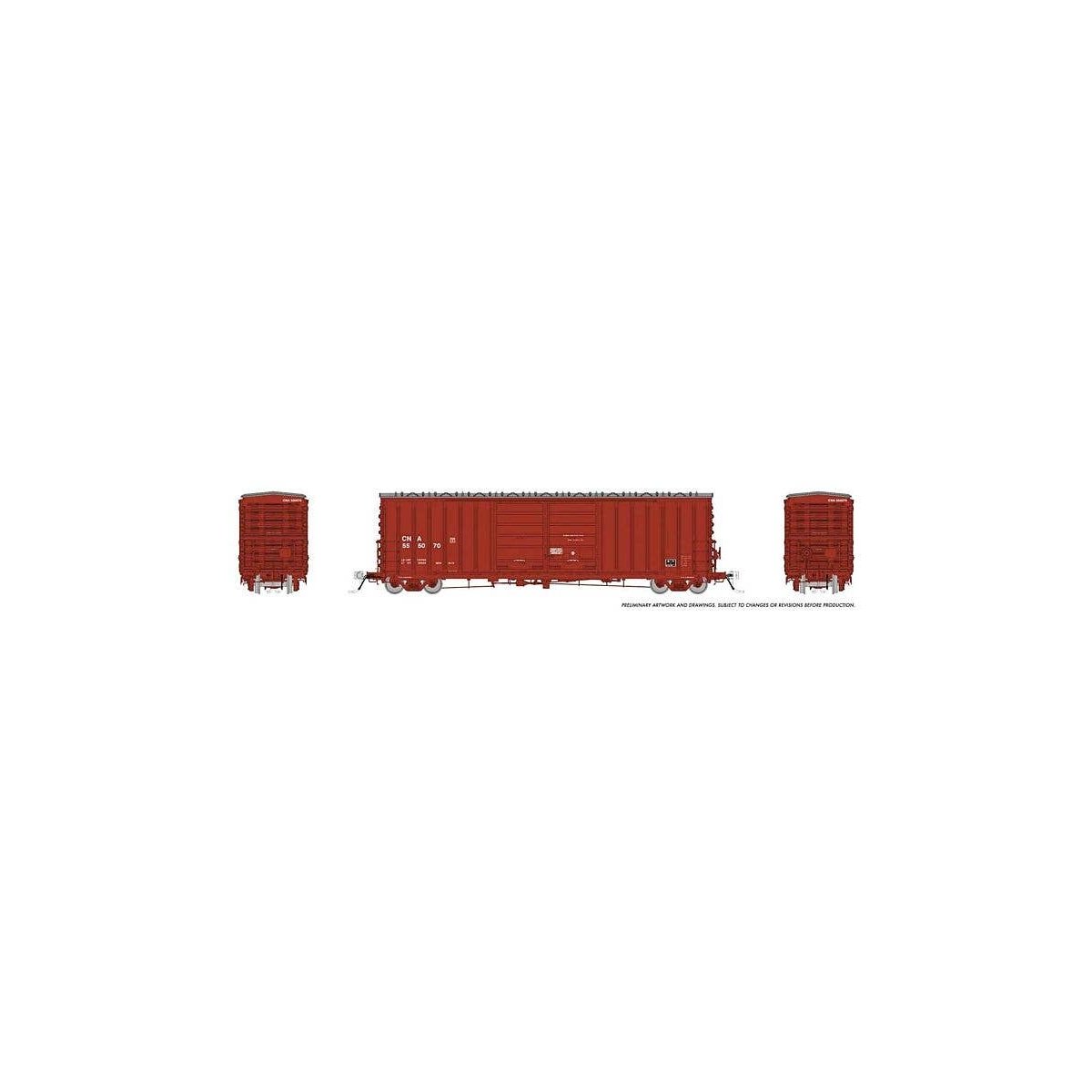 Pacific Car & Foundry B-70-69/71/75 Boxcar 6-Pack - Ready to Run -- Canadian National Set 1 (Boxcar Red, No Logo), HO, Rapido Tr