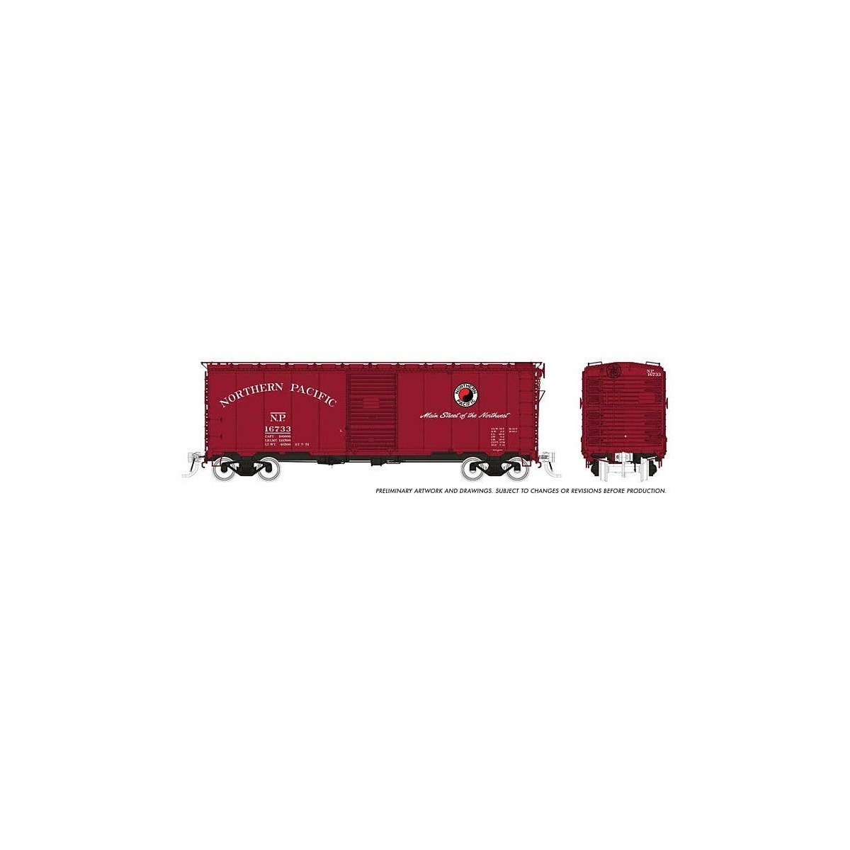 1937 AAR 40′ Boxcar w/Round Corner 6-Pack - Ready to Run -- Northern Pacific (Boxcar Red, Main Street Logo), HO, Rapido Trains