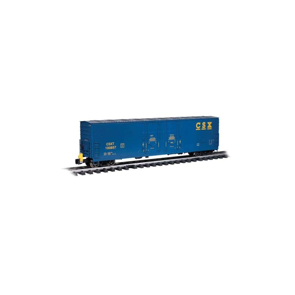 Evans 53′ Double-Door Boxcar with End-of-Train Device - Ready to Run -- CSX 190857 (blue, yellow), G, Bachmann Industries 9355
