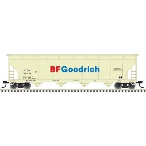 ACF 5250 4-Bay Centerflow Hopper - Ready to Run -- BF Goodrich ACFX 55517 (pale yellow, blue, red), N, Trainman 50007107