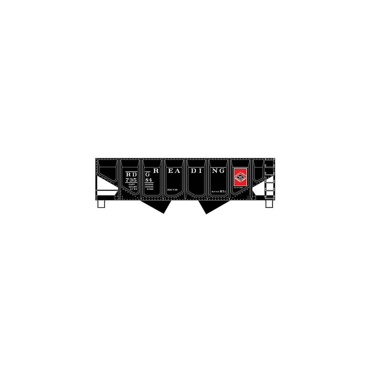 55-Ton Panel-Side 2-Bay Hopper - Kit -- Reading 20094 Black, HO, Accurail Inc 2821