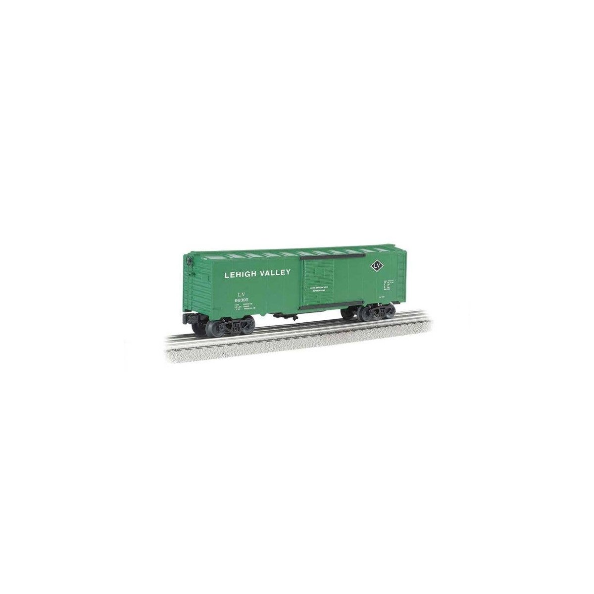 40′ Steel Boxcar - 3-Rail - Ready to Run - Williamsª -- Lehigh Valley 66395 (green, black,, Small Diamond Logo), O, Bachmann 