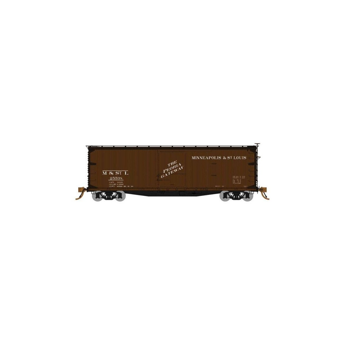 USRA 40′ Double-Sheathed Wood Boxcar 4 Pack - Ready to Run -- Minneapolis & St Louis (Boxcar Red, black, Peoria Gateway Slogan