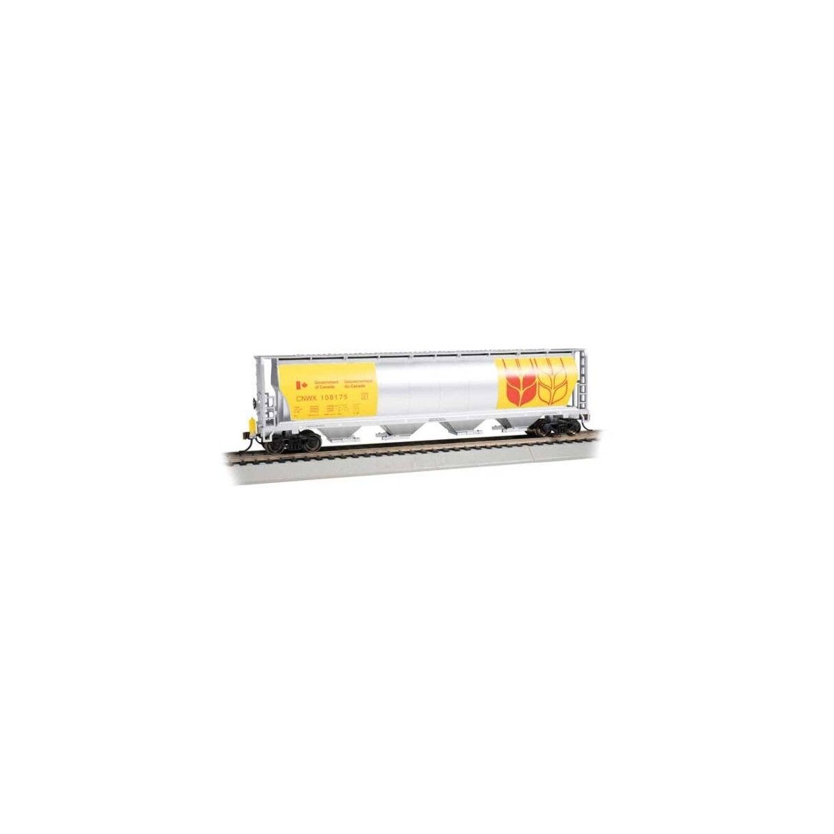 Canadian Cylindrical 4-Bay Grain Hopper, Flashing FRED - Ready to Run -- Government of Canad, HO, Bachmann Industries 73807