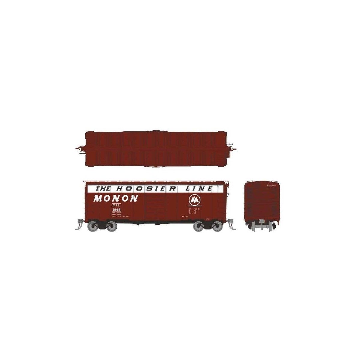 1937 AAR 40′ Boxcar w/Round Corner - Ready to Run -- Monon CIL (Boxcar Red, white, Hoosier Line Slogan), HO, Rapido Trains Inc