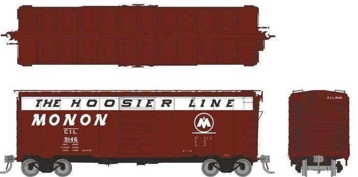 1937 AAR 40′ Boxcar w/Round Corner - Ready to Run -- Monon CIL (Boxcar Red, white, Hoosier Line Slogan), HO, Rapido Trains Inc