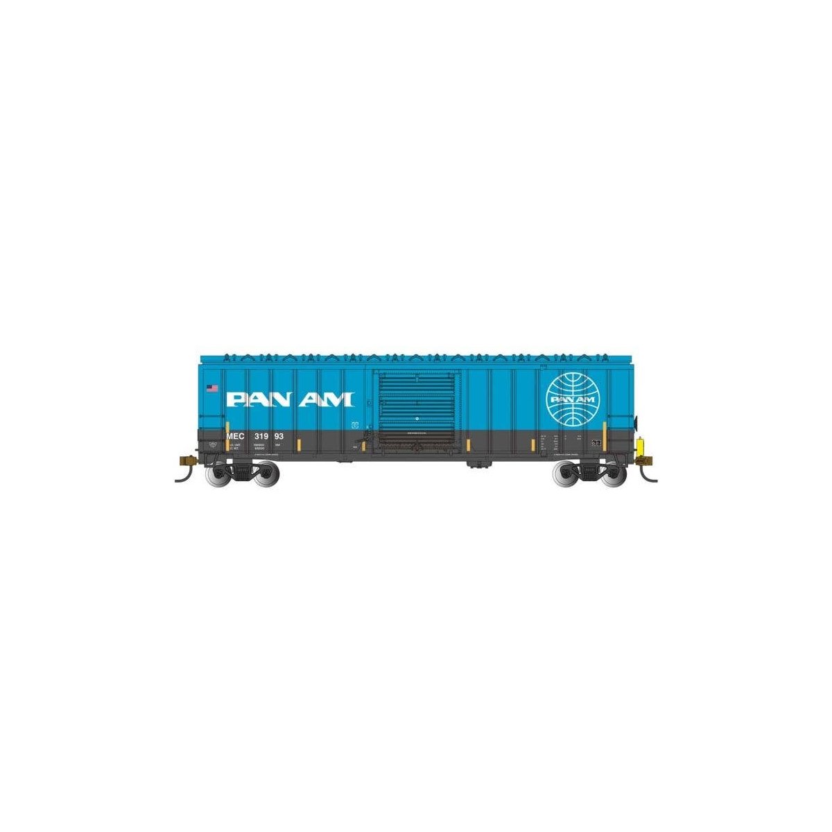 ACF 50`6` Outside-Braced Boxcar - Flashing Rear End Device - Ready to Run -- Pan Am Railways 31993 (blue, white), HO, Bachmann I