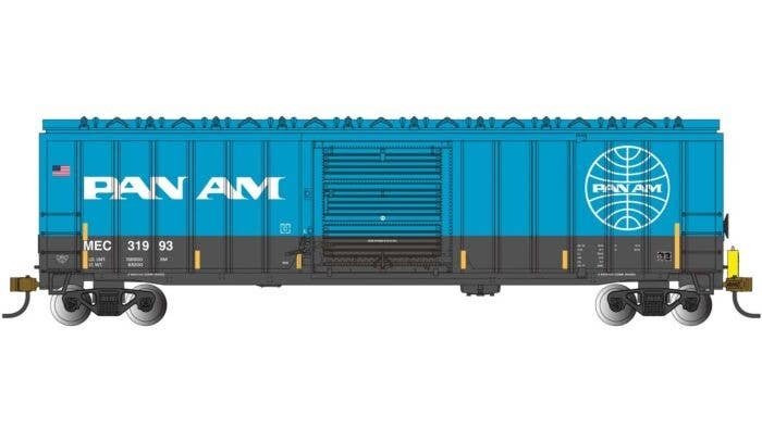 ACF 50`6` Outside-Braced Boxcar - Flashing Rear End Device - Ready to Run -- Pan Am Railways 31993 (blue, white), HO, Bachmann I
