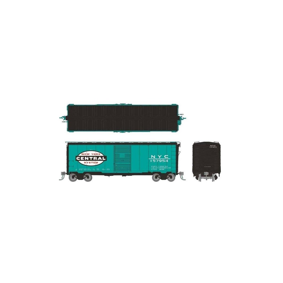 1937 AAR 40′ Boxcar w/Round Corner - Ready to Run -- New York Central (Jade Green, black, white, Large Logo), HO, Rapido Train
