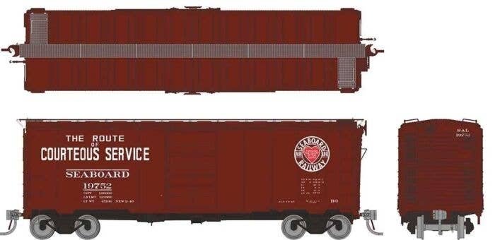 1937 AAR 40′ Boxcar w/Round Corner - Ready to Run -- Seaboard Air Line (Boxcar Red, red, white, Heart Logo), HO, Rapido Trains