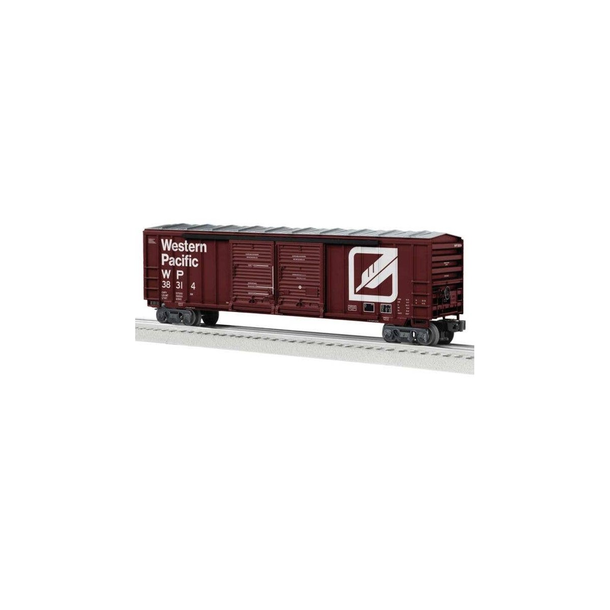 50′ Double-Door Rib-Side Boxcar - Standard O 3-Rail - Ready to Run -- Western Pacific 38314 (Boxcar Red, white, Stylized Feath