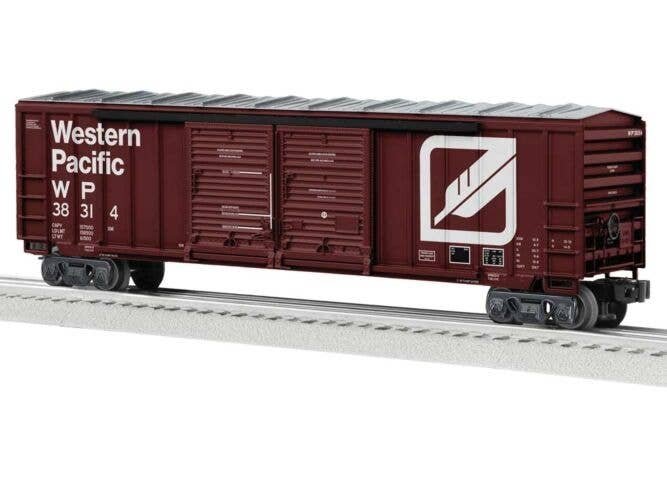 50′ Double-Door Rib-Side Boxcar - Standard O 3-Rail - Ready to Run -- Western Pacific 38314 (Boxcar Red, white, Stylized Feath