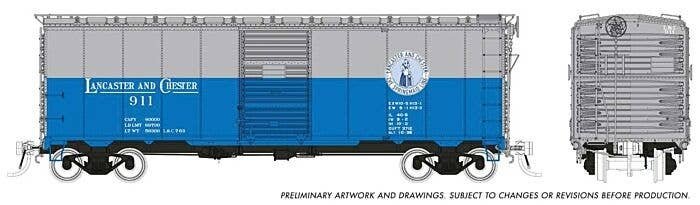 1937 AAR 40′ Boxcar w/Square Corner - Ready to Run -- Lancaster & Chester (blue, gray), HO, Rapido Trains Inc 180006A