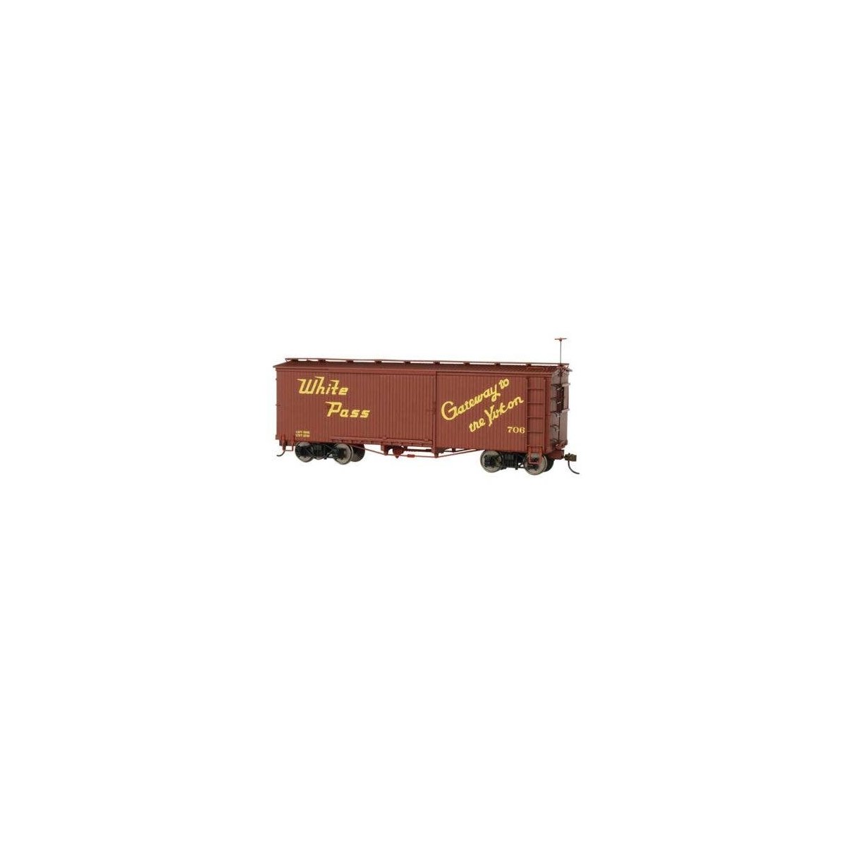 Wood Boxcar - Ready to Run - Spectrum(R) -- White Pass & Yukon 706 (Boxcar Red, yellow Gateway Slogan), On30, Bachmann Industrie