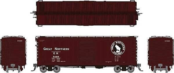 GN 40′ 12-Panel Boxcar w/Late Improved Dreadnaught Ends - Ready to Run -- Great Northern (Mineral Red, black, white), HO, Rapi