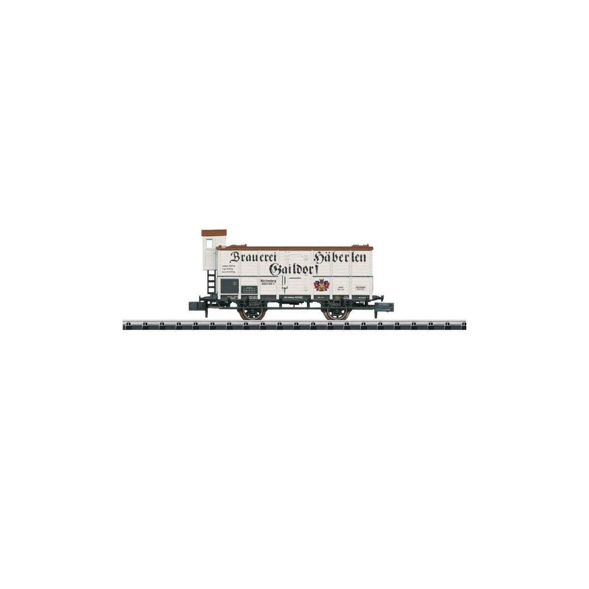 Insulated Wood Beer Boxcar - Ready to Run - Minitrix -- Haberlen Brewery (Era I, white, brown, black), N, Trix 18994