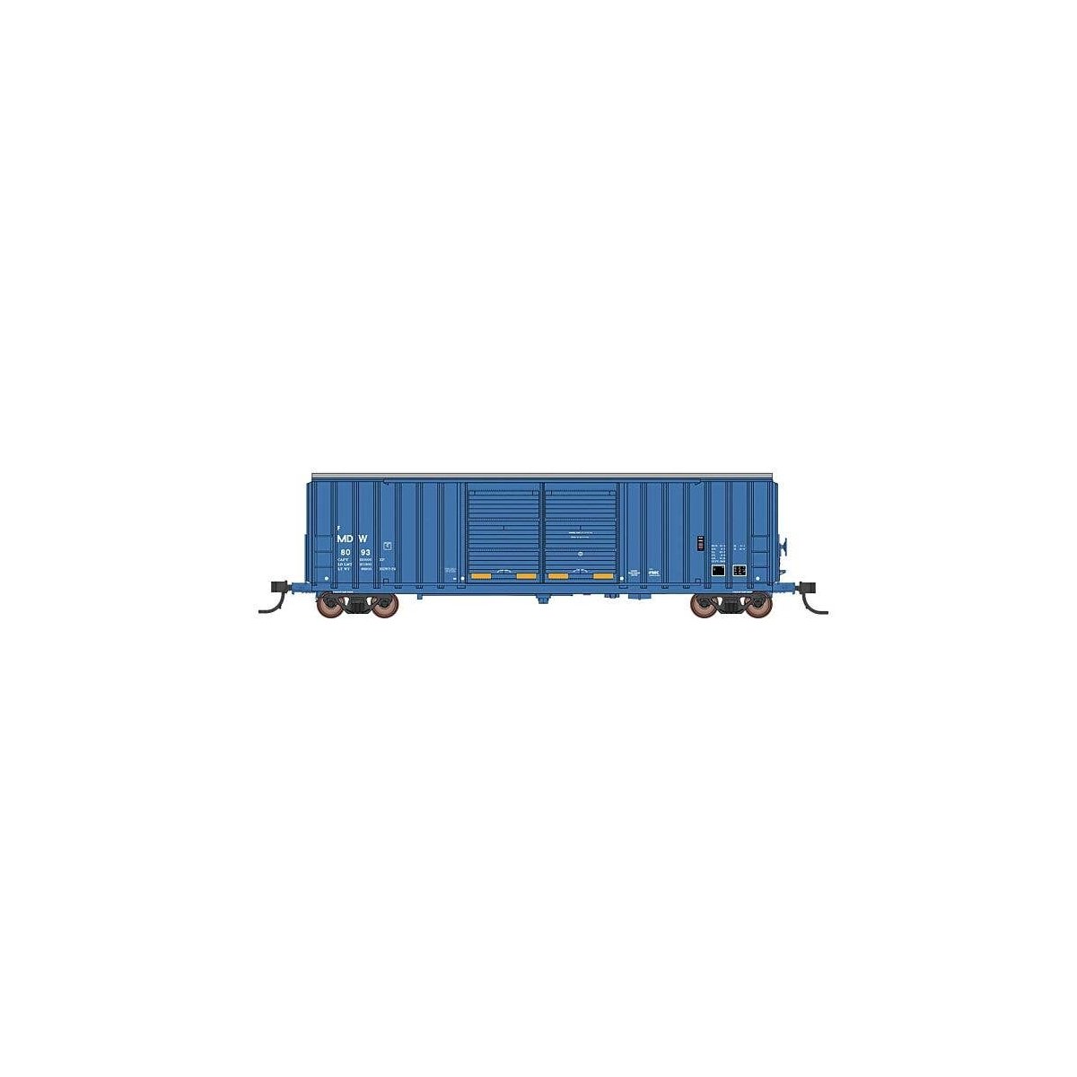 FMC 5283 Cubic Foot Double-Door Boxcar - Ready to Run -- Minnesota, Dakota & Western MDW (blue, yellow), HO, Intermountain Railw