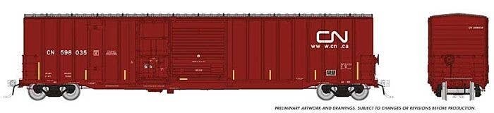 Trenton Works 6348 Boxcar - Ready to Run -- Canadian National (Boxcar Red, Website Logo, yellow Conspicuity Marks), HO, Rapido T