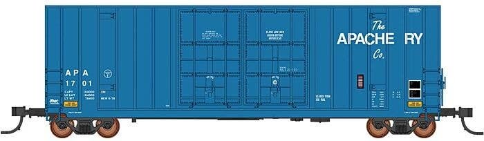 Gunderson 50′ Hi-Cube Double-Plug-Door Boxcar Modern Ends - Ready to Run -- Apache Railway 1701 (blue, white), HO, Intermounta