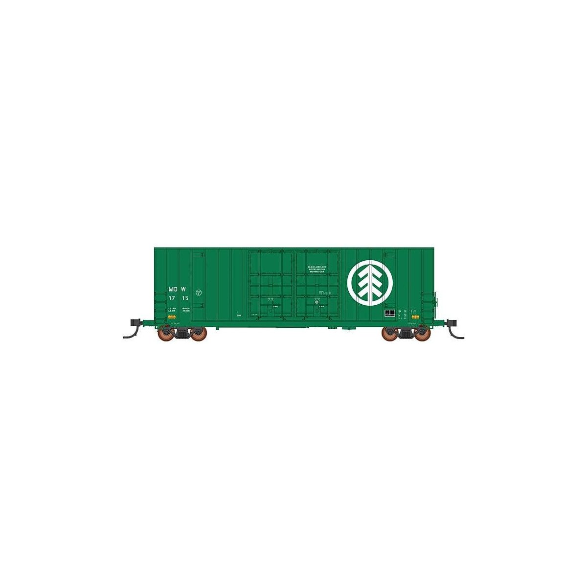 Gunderson 50′ Hi-Cube Double-Plug-Door Boxcar Modern Ends - Ready to Run -- Minnesota, Dakota & Western 1727 (green, white), H