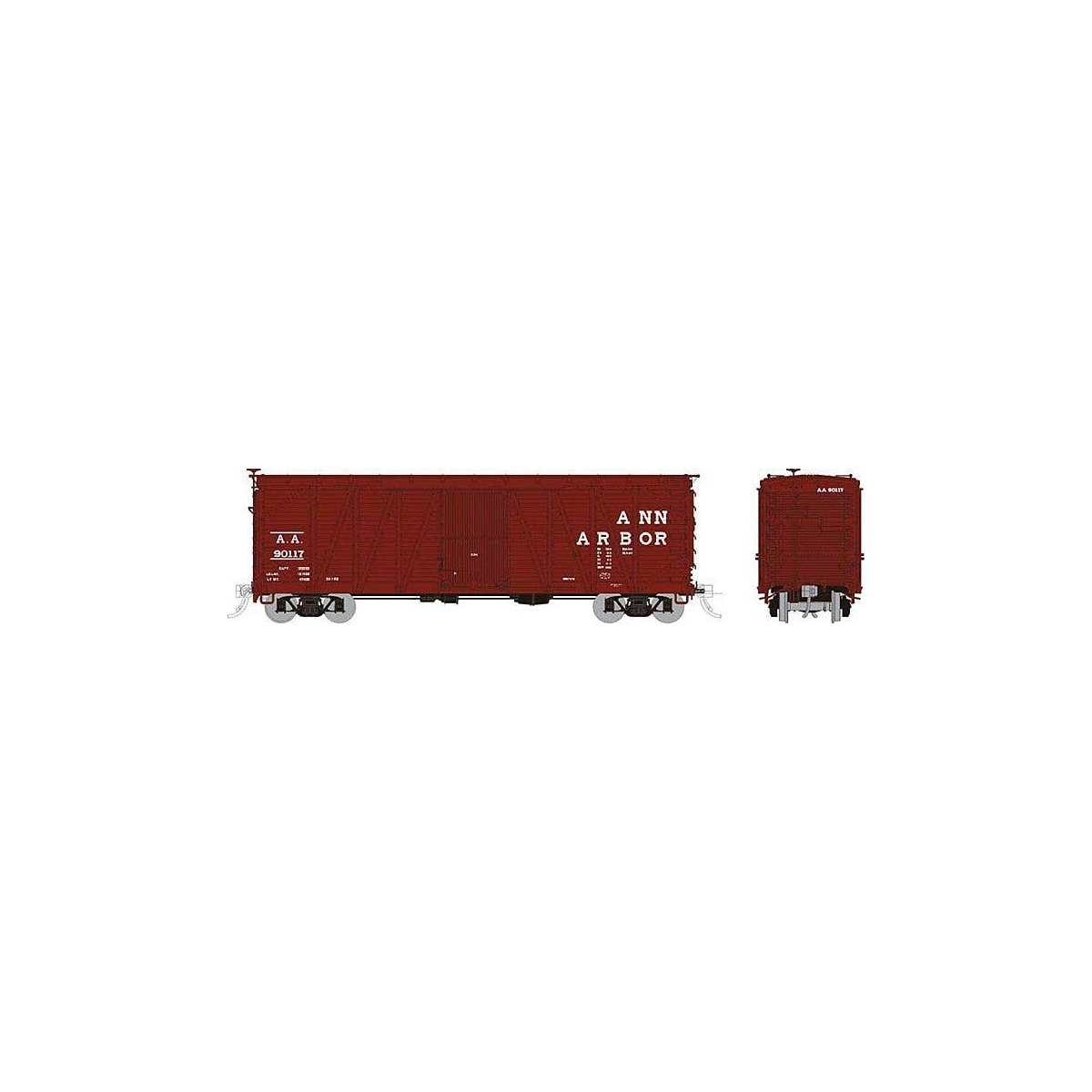 USRA Single-Sheathed Wood Boxcar - Ready to Run -- Ann Arbor (Boxcar Red), HO, Rapido Trains Inc 142001A