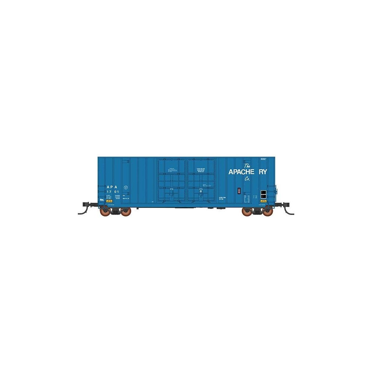 Gunderson 50′ Hi-Cube Double-Plug-Door Boxcar Modern Ends - Ready to Run -- Apache Railway 1719 (blue, white), HO, Intermounta