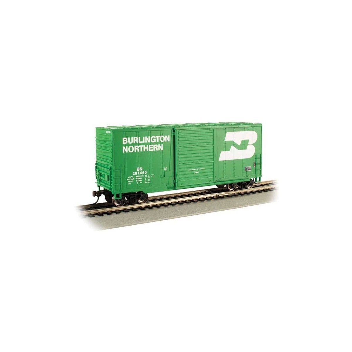 40′ Steel Hi-Cube, Sliding-Door Boxcar - Ready-to-Run -- Burlington Northern 281480 (Cascade Green, white Large Logo, Letterin