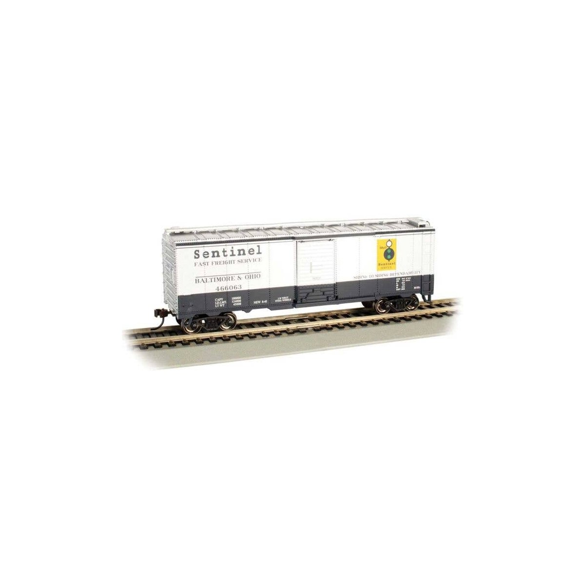 Pullman-Standard PS-1 40′ Steel Boxcar - Ready to Run - Silver Series(R) -- Baltimore & Ohio 466063 (Sentinel Service), HO, Ba