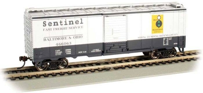 Pullman-Standard PS-1 40′ Steel Boxcar - Ready to Run - Silver Series(R) -- Baltimore & Ohio 466063 (Sentinel Service), HO, Ba