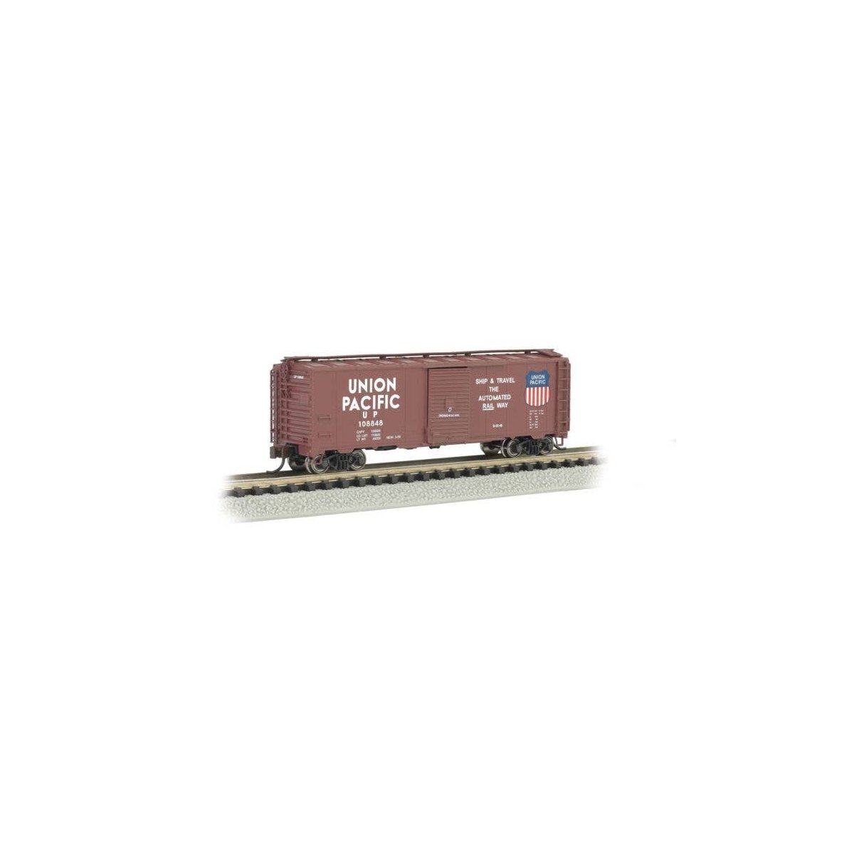 AAR 40` Steel Boxcar - Ready to Run - Silver Series(R) -- Union Pacific (`Automated Railway` Logo), N, Bachmann Industries 17053