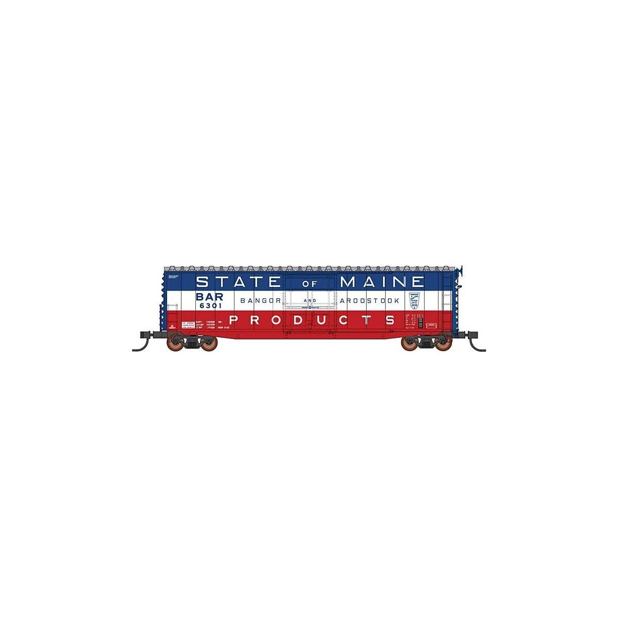 50′ PS-1 Single Door Boxcar w/Cushion Underframe - Ready to Run -- Bangor & Aroostook (State of Maine, red, white, blue), HO, 